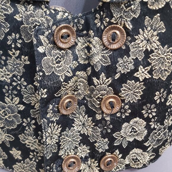 Vest - Black and Metallic Gold Brocade Fabric Burgundy Lining - Medium - Unisex - Picture 11 of 11